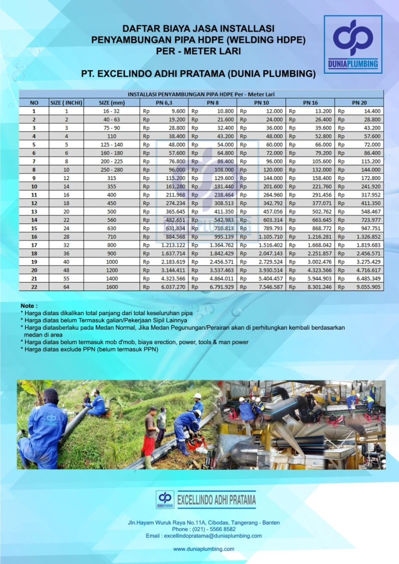 DOWNLOAD LIST HARGA JASA INSTALASI PENYAMBUNGAN PIPA HDPE